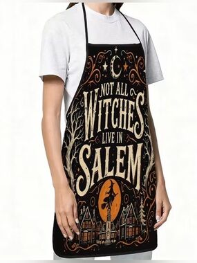 Halloween 'Not All Witches Live in Salem' Graphic Apron - Black & Orange
